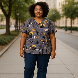 Cherokee Halloween Pediatrics Medical Scrub Smock Top Women's Medium Pockets